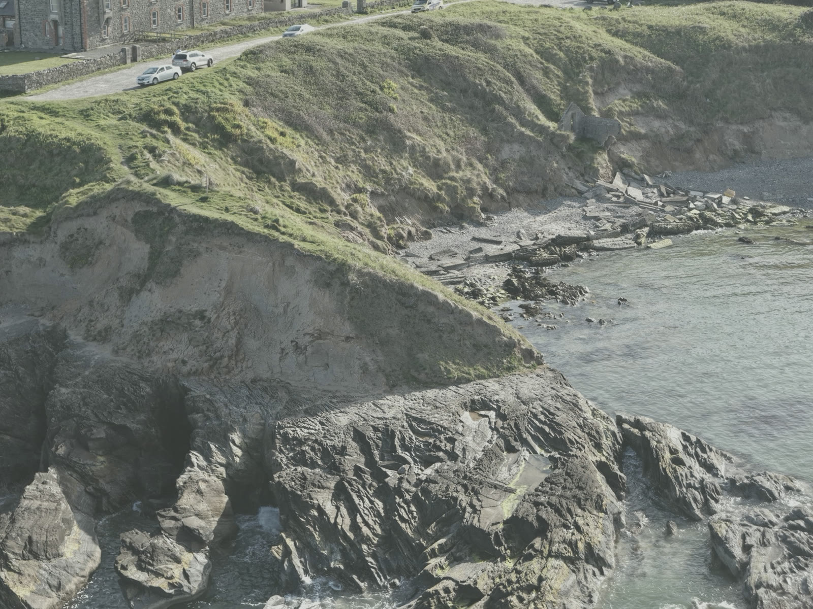 Ungraded flat log drone frame of an Irish turquoise cove