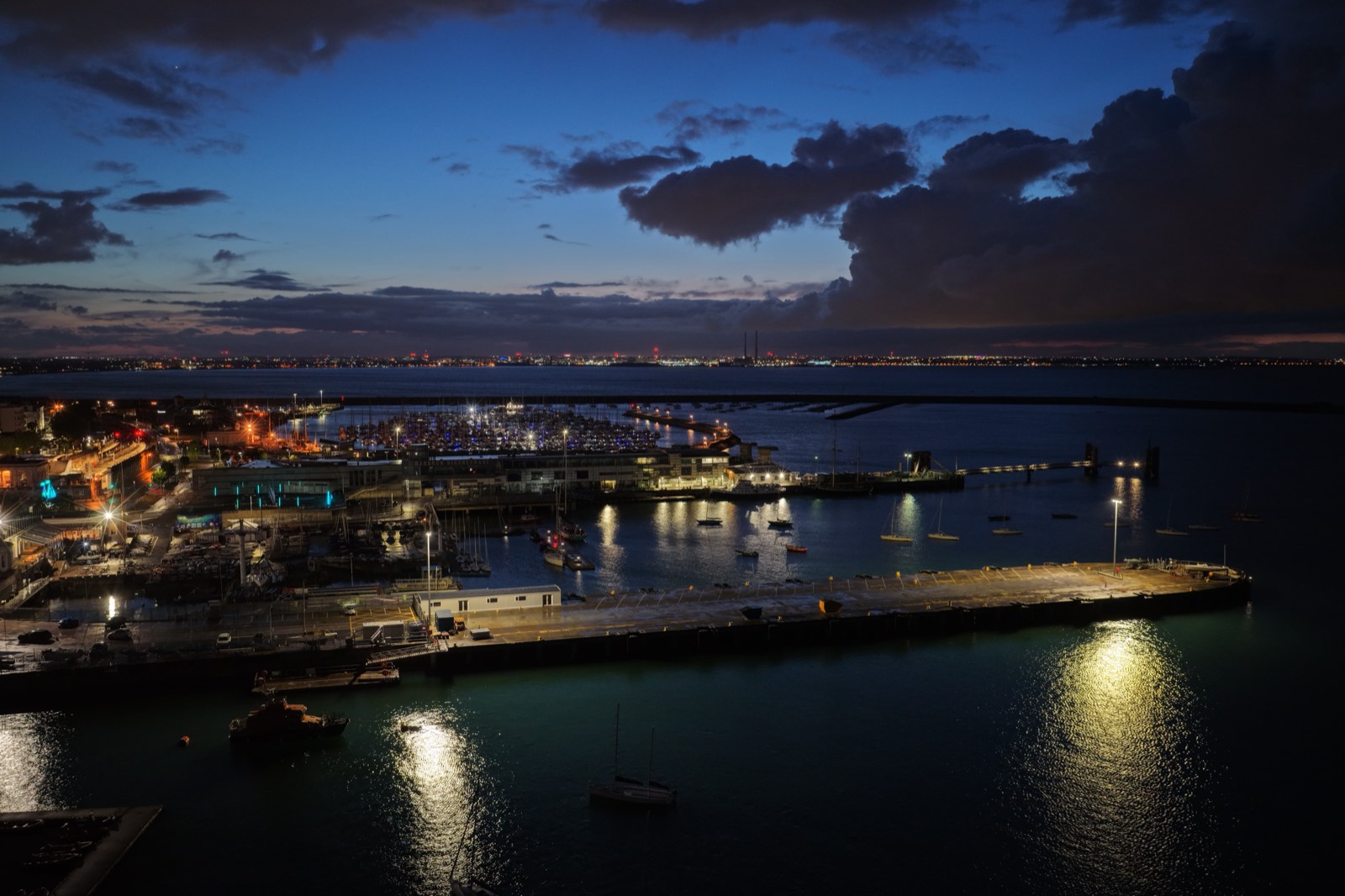Dún Laoghaire harbour and town at blue hour