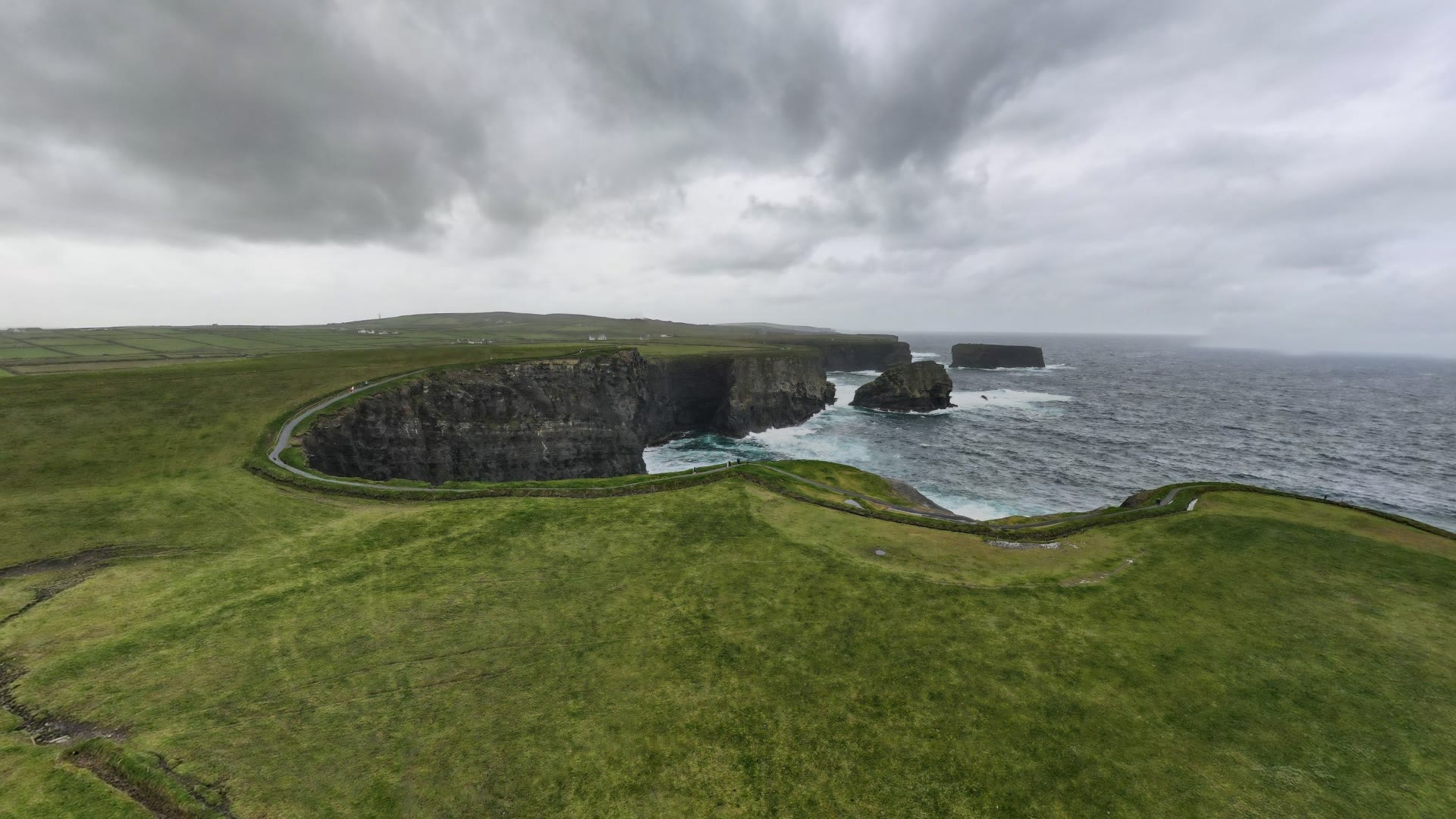 Kilkee Cliffs green headland and sea stacks on the Wild Atlantic Way, County Clare, Ireland — YouIn360 360° virtual tour