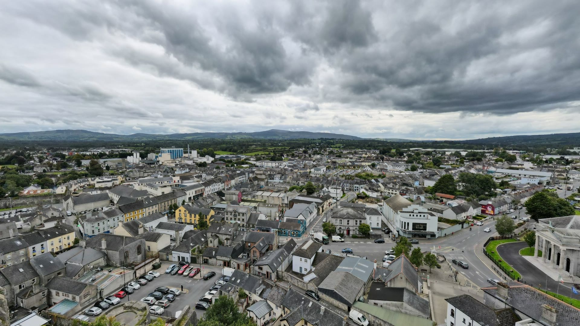 Aerial view over Nenagh town, County Tipperary