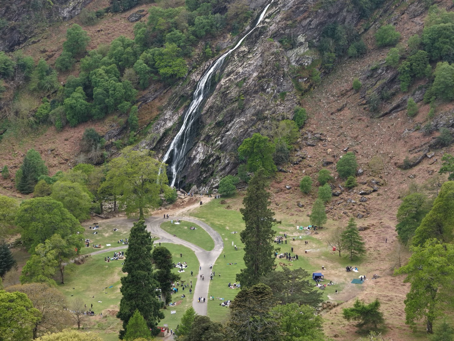 Powerscourt Waterfall cascading down the mountainside