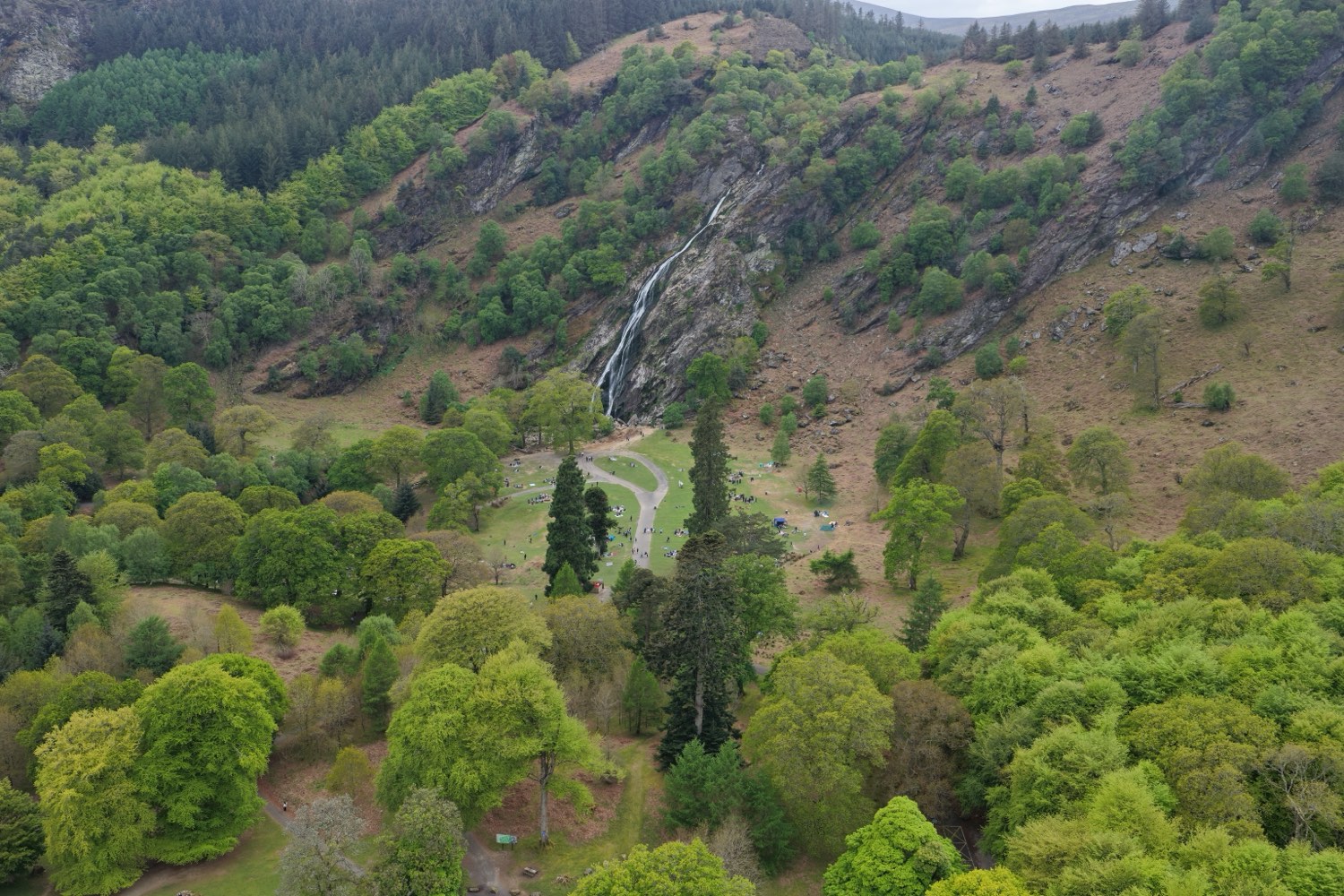 Powerscourt Waterfall and the wooded valley